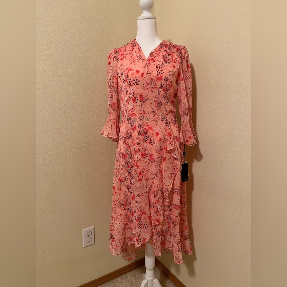 ADRIANNA PAPELL PINK Floral Dress Sz 4 **NO BELT**